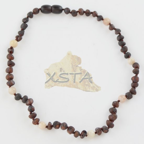 Teething amber necklace with sunstone